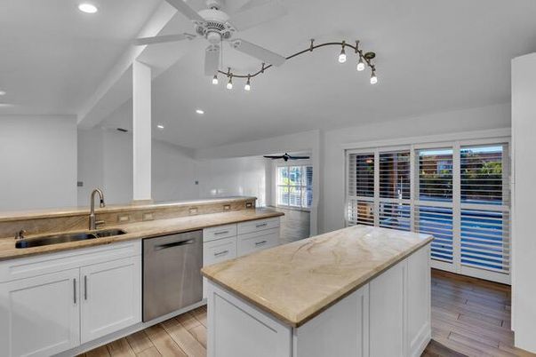 Interior, Kitchen, Recessed Lighting, Wood Texture Flooring