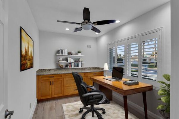 Home Office, Interior, Recessed Lighting, Wood Texture Flooring