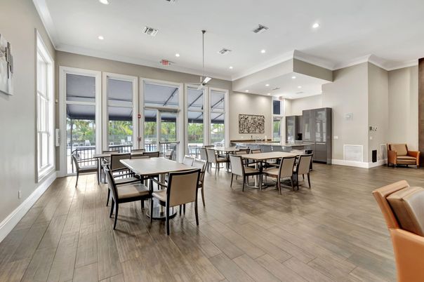 Dining room, Interior, Pendant Lights, Recessed Lighting, Wood Texture Flooring
