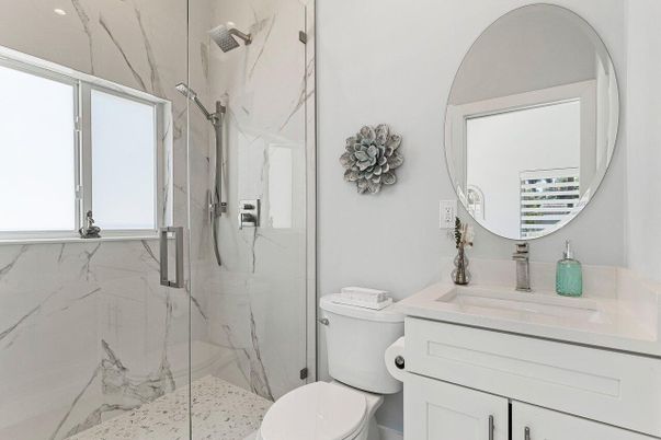 Bathroom, Glass Shower, Interior, Marble Walls