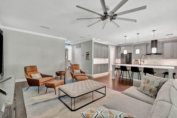 Interior, Kitchen, Living room, Pendant Lights, Recessed Lighting, Stainless Steel Appliances, Wood Texture Flooring