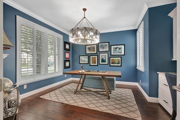 Home Office, Interior, Pendant Lights, Wood Texture Flooring