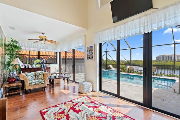 Glass Ceilings, Interior, Living room, Pool, Sun Room, Wood Texture Flooring