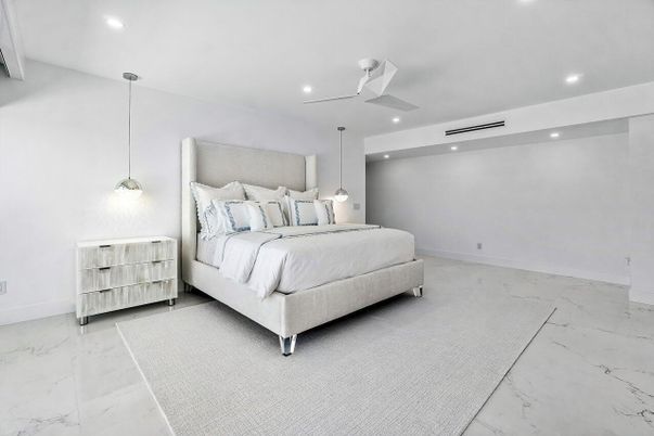 Bedroom, Interior, Marble, Pendant Lights, Recessed Lighting