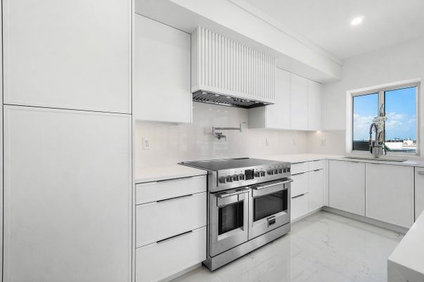 Interior, Kitchen, Marble, Recessed Lighting, Stainless Steel Appliances