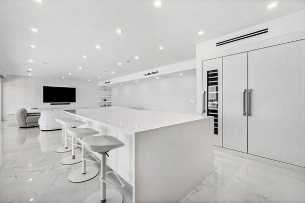 Interior, Kitchen, Living room, Marble, Recessed Lighting, Stainless Steel Appliances