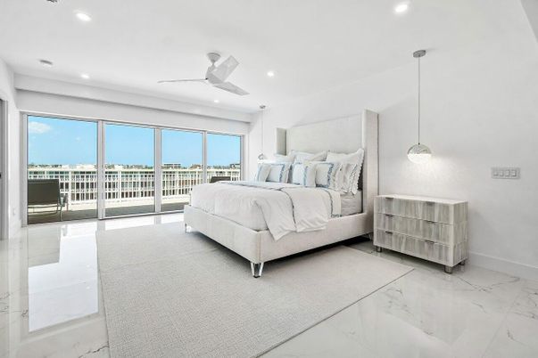 Bedroom, Interior, Marble, Pendant Lights, Recessed Lighting