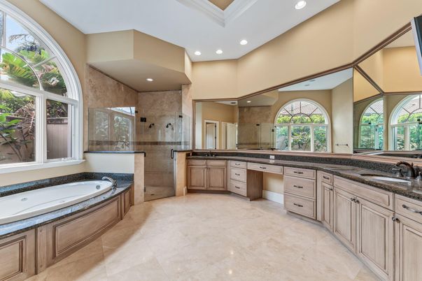 Bathroom, Dual Sink Vanities, Glass Shower, Interior, Recessed Lighting