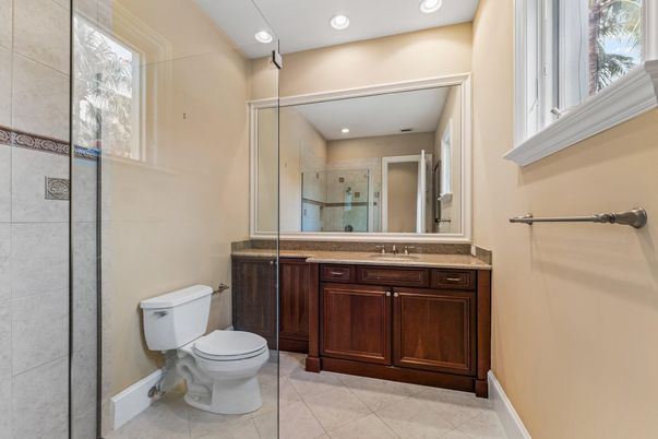 Bathroom, Glass Shower, Interior, Recessed Lighting