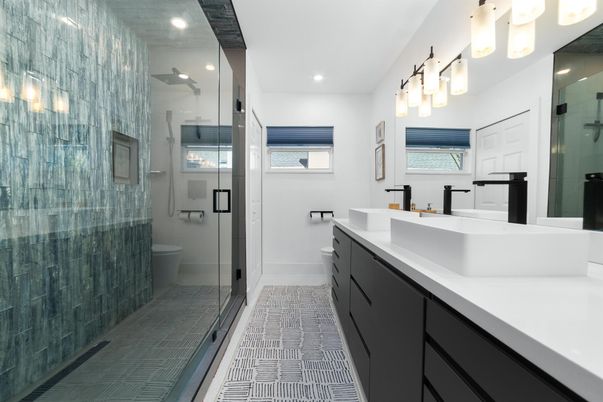 Bathroom, Dual Sink Vanities, Glass Shower, Interior, Recessed Lighting