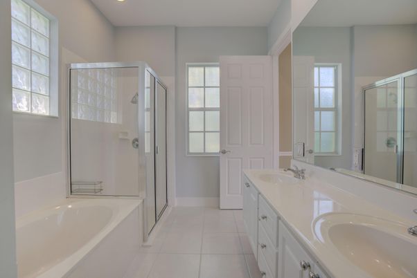 Bathroom, Dual Sink Vanities, Glass Shower, Interior, Recessed Lighting