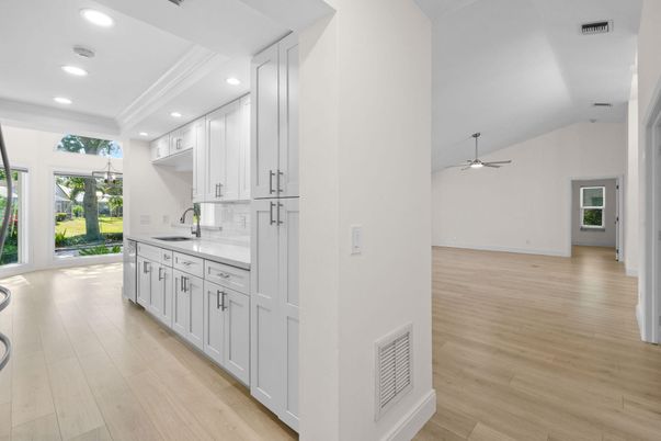Interior, Kitchen, Recessed Lighting, Wood Texture Flooring