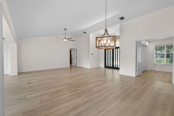 Empty room, Interior, Pendant Lights, Recessed Lighting, Wood Texture Flooring