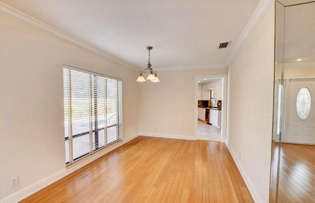 Empty room, Interior, Kitchen, Pendant Lights, Recessed Lighting, Wood Texture Flooring
