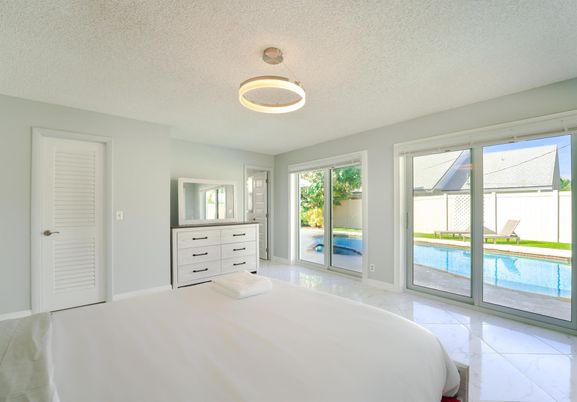 Bedroom, Interior, Marble, Pendant Lights