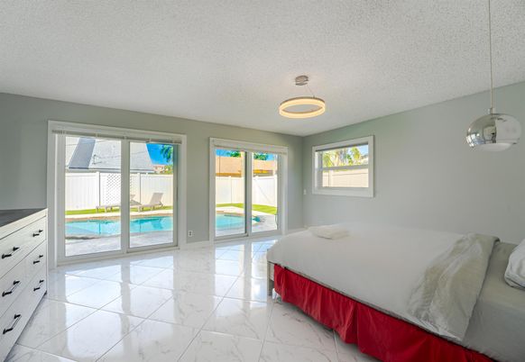 Bedroom, Interior, Marble, Pendant Lights