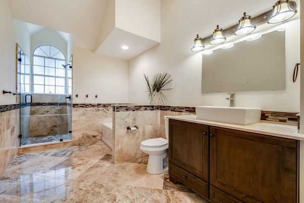 Bathroom, Glass Shower, Interior, Recessed Lighting