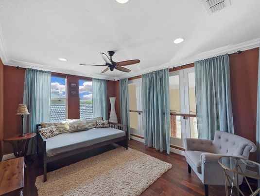 Bedroom, Interior, Recessed Lighting, Wood Texture Flooring