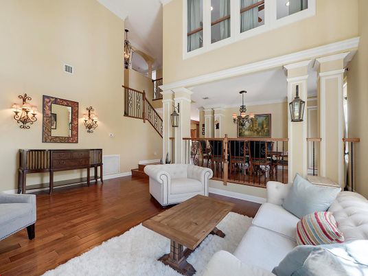 Chandelier, Interior, Living room, Wood Texture Flooring