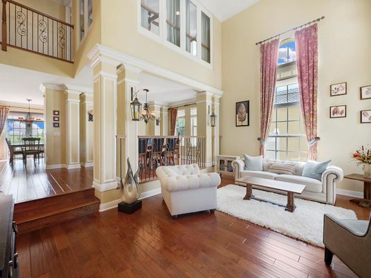 Chandelier, Dining room, Interior, Living room, Pendant Lights, Wood Texture Flooring
