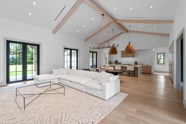 Dining room, Interior, Kitchen, Living room, Pendant Lights, Recessed Lighting, Wooden Beams, Wood Texture Flooring