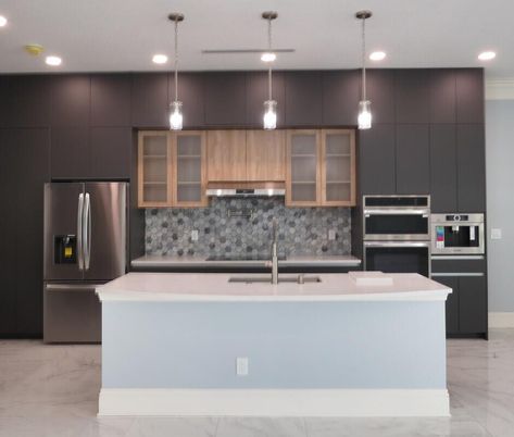 Interior, Kitchen, Marble, Pendant Lights, Recessed Lighting, Stainless Steel Appliances