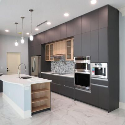 Interior, Kitchen, Marble, Pendant Lights, Recessed Lighting, Stainless Steel Appliances