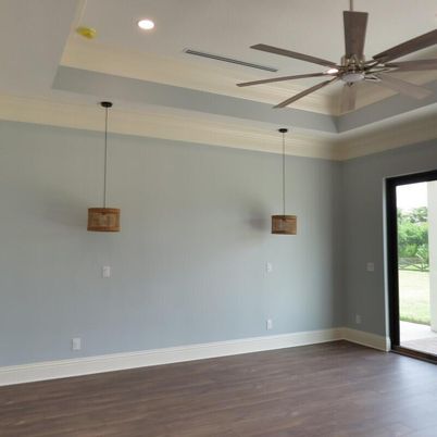 Empty room, Interior, Pendant Lights, Recessed Lighting, Wood Texture Flooring