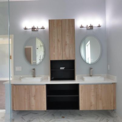 Bathroom, Dual Sink Vanities, Glass Shower, Interior, Marble