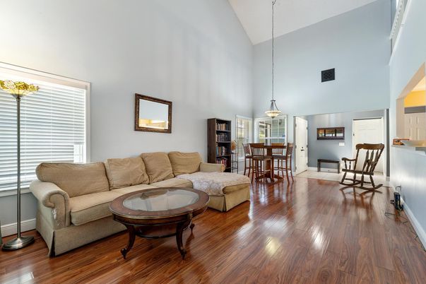 Dining room, Interior, Living room, Pendant Lights, Wood Texture Flooring