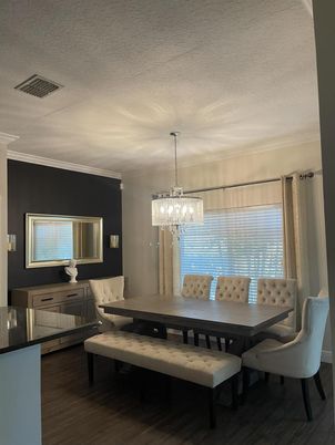 Chandelier, Dining room, Interior, Wood Texture Flooring