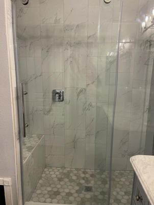 Bathroom, Glass Shower, Interior, Marble Walls