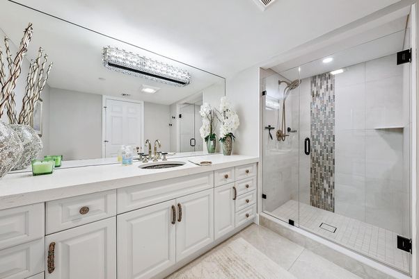 Bathroom, Dual Sink Vanities, Glass Shower, Interior, Recessed Lighting