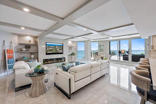 Fireplace, Interior, Living room, Recessed Lighting, Water