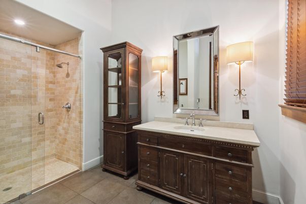 Bathroom, Glass Shower, Interior, Stone Walls