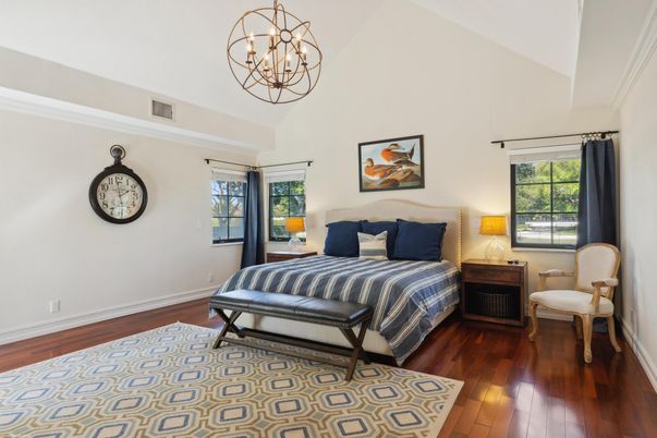 Bedroom, Chandelier, Interior, Wood Texture Flooring