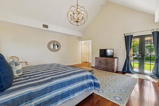 Bedroom, Chandelier, Interior, Wood Texture Flooring