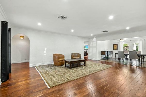 Dining room, Interior, Recessed Lighting, Wood Texture Flooring