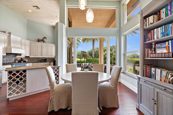 Dining room, Interior, Kitchen, Pendant Lights, Recessed Lighting, Wooden Ceilings, Wood Texture Flooring