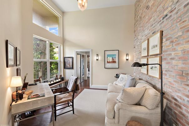 Home Office, Interior, Stone Walls, Wood Texture Flooring
