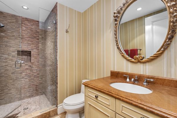 Bathroom, Glass Shower, Interior, Recessed Lighting