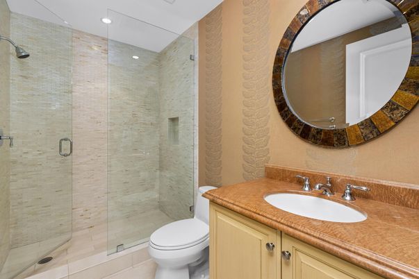 Bathroom, Glass Shower, Interior, Recessed Lighting
