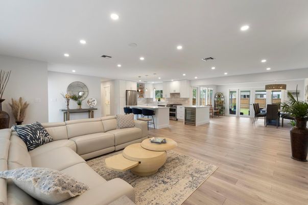 Dining room, Interior, Kitchen, Living room, Pendant Lights, Recessed Lighting, Wood Texture Flooring