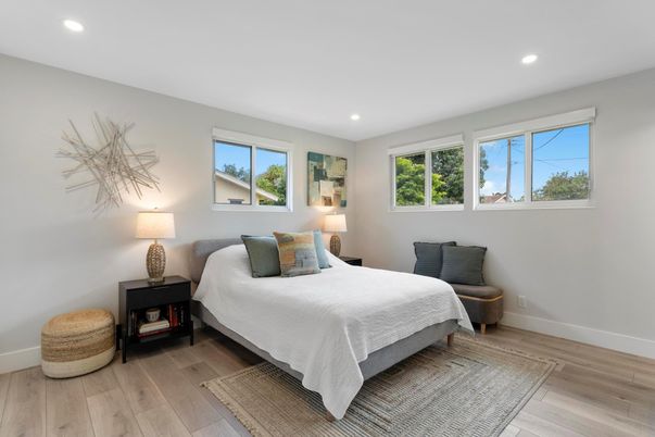 Bedroom, Interior, Recessed Lighting, Wood Texture Flooring