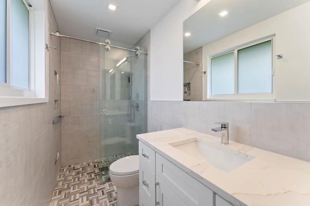Bathroom, Glass Shower, Interior, Recessed Lighting