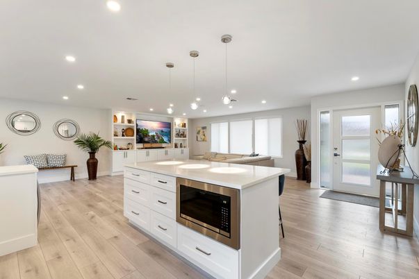 Interior, Kitchen, Pendant Lights, Recessed Lighting, Wood Texture Flooring