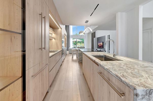 Interior, Kitchen, Pendant Lights, Wood Texture Flooring