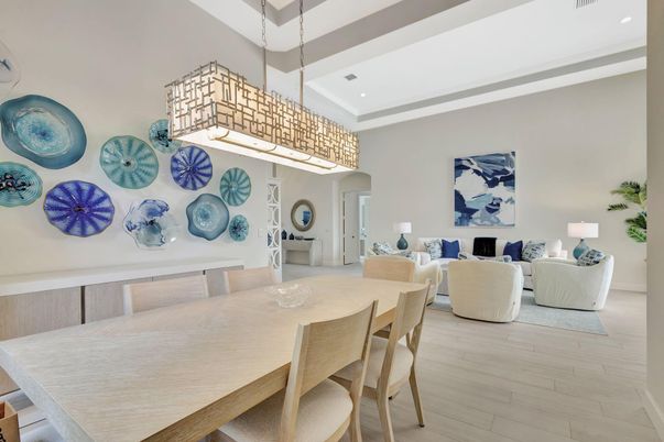 Chandelier, Dining room, Interior, Living room, Pendant Lights, Recessed Lighting, Wood Texture Flooring
