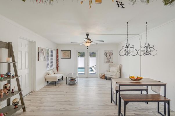 Chandelier, Dining room, Interior, Wood Texture Flooring