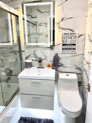 Bathroom, Glass Shower, Interior, Marble Walls